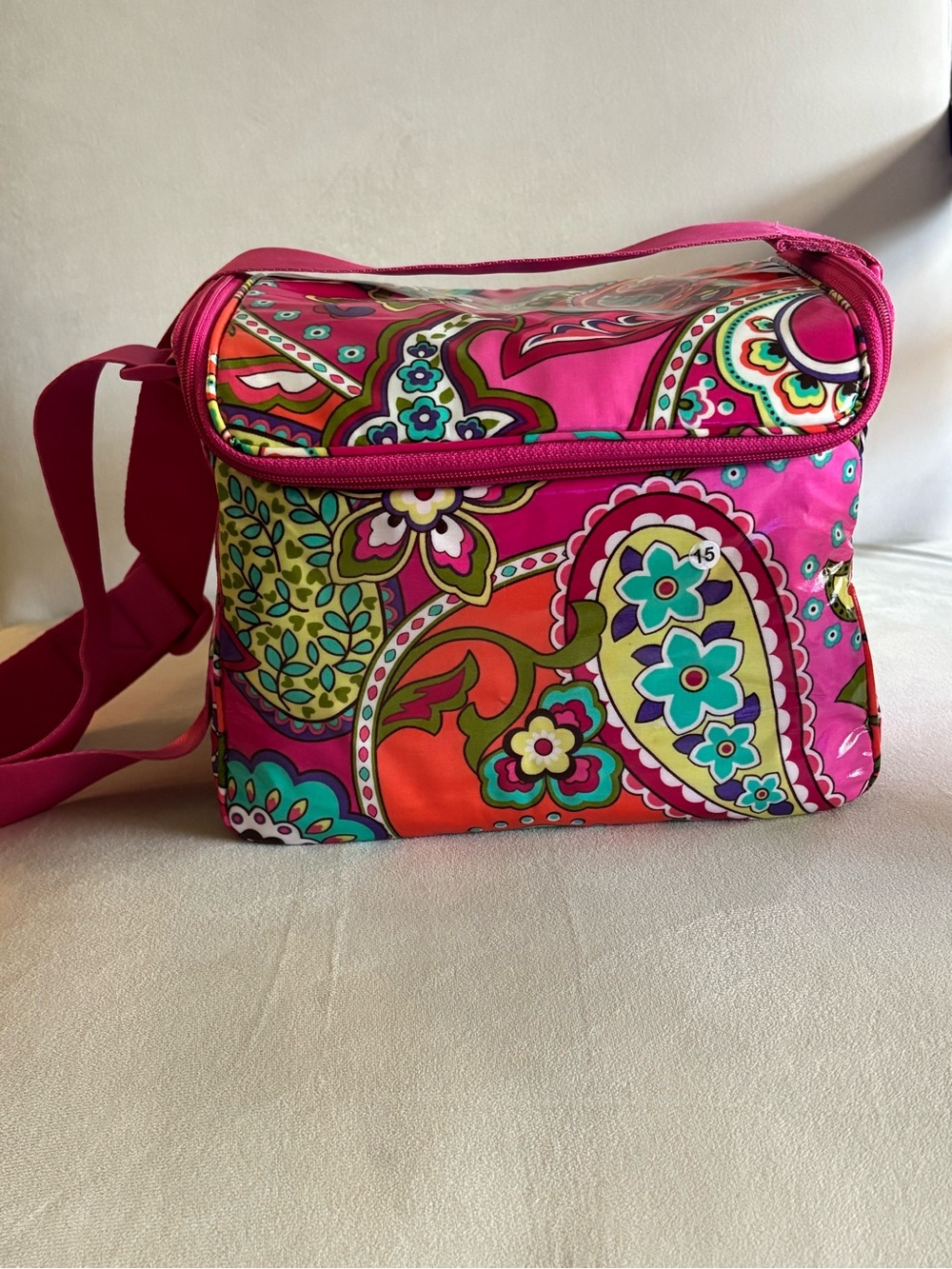 Vera Bradley Hot Pink Paisley & Floral Crossbody Lunch or Cosmetic Bag
